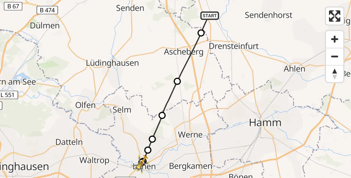 Flugroute Rettungshubschrauber Drensteinfurt - Sankt Marien Hospital, 09 Juni 2026, 20:09