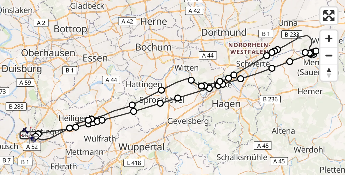 Flugroute Polizeihubschrauber Düsseldorf Flughafen - Düsseldorf Flughafen, 09 Juni 2026, 20:26