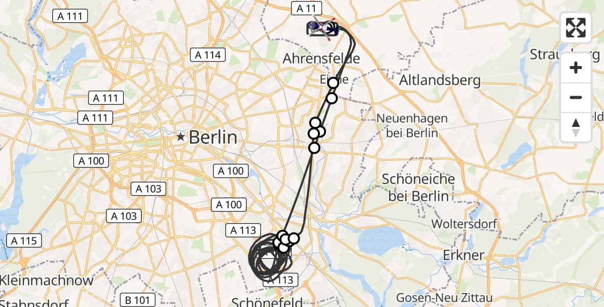 Flugroute Polizeihubschrauber Ahrensfelde Hubschrauberlandeplatz - Ahrensfelde Hubschrauberlandeplatz, 09 Juni 2026, 20:47