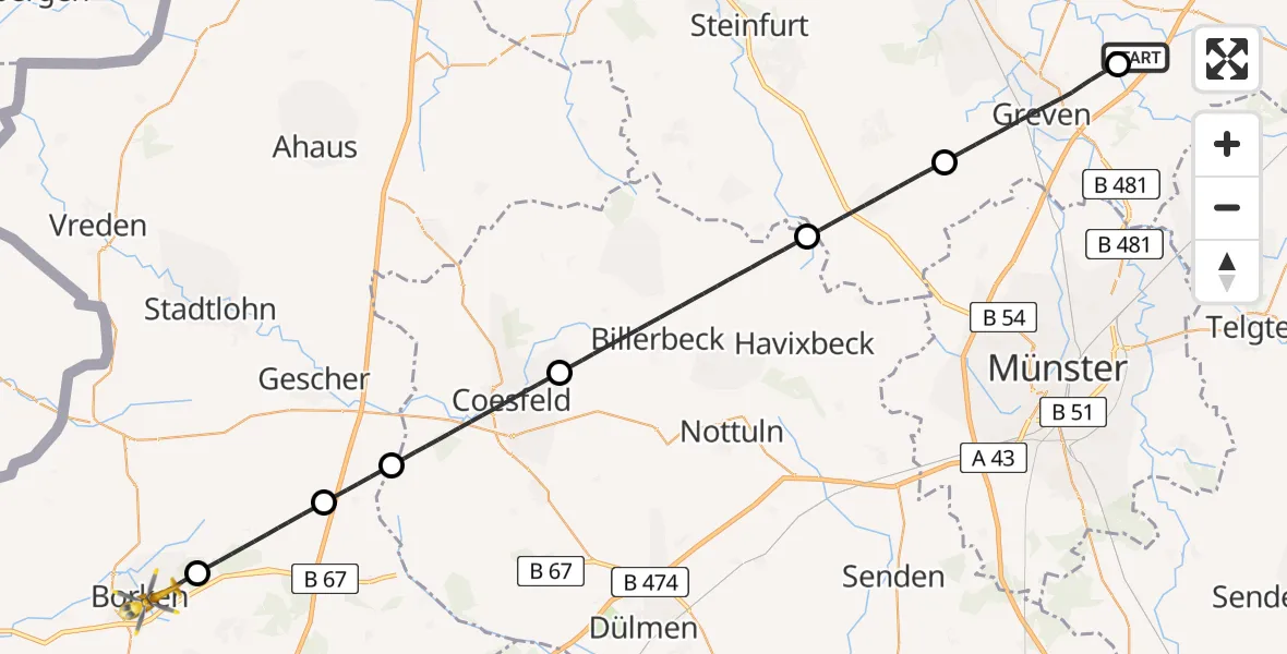 Flugroute Ambulanzhubschrauber Christoph  Westfalen-ADAC - Borken, 09 Juni 2026, 22:38