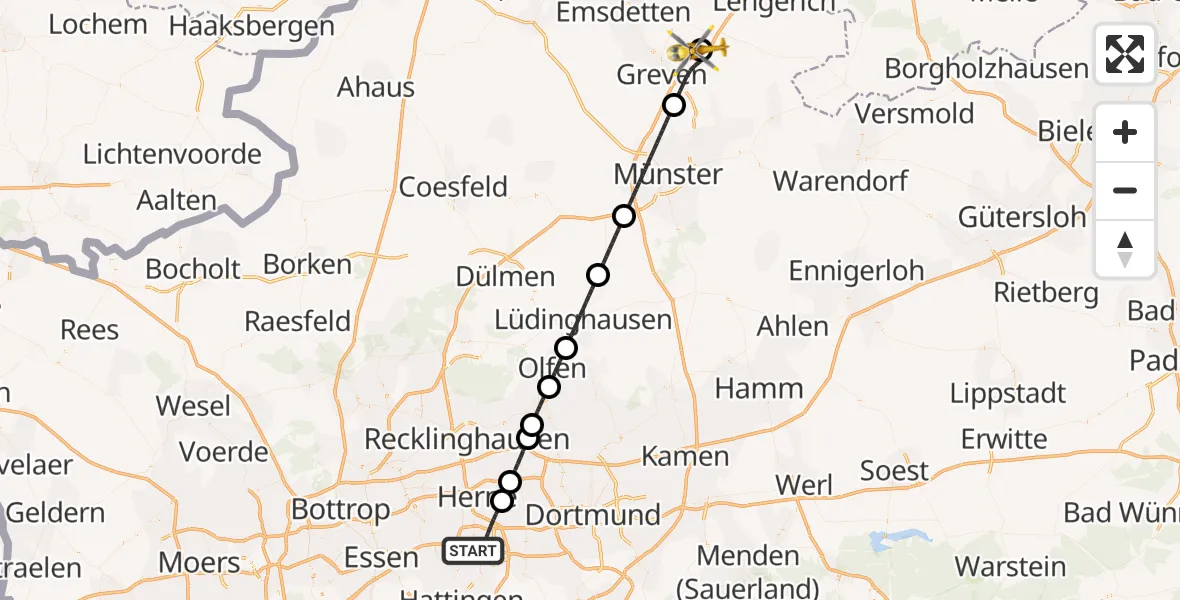 Flugroute Ambulanzhubschrauber Bochum - Christoph  Westfalen-ADAC, 10 Juni 2026, 00:17
