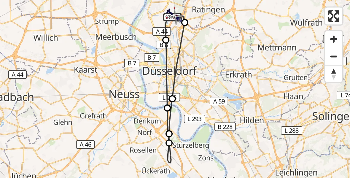 Flugroute Polizeihubschrauber Düsseldorf Flughafen - Düsseldorf Flughafen, 10 Juni 2026, 02:03