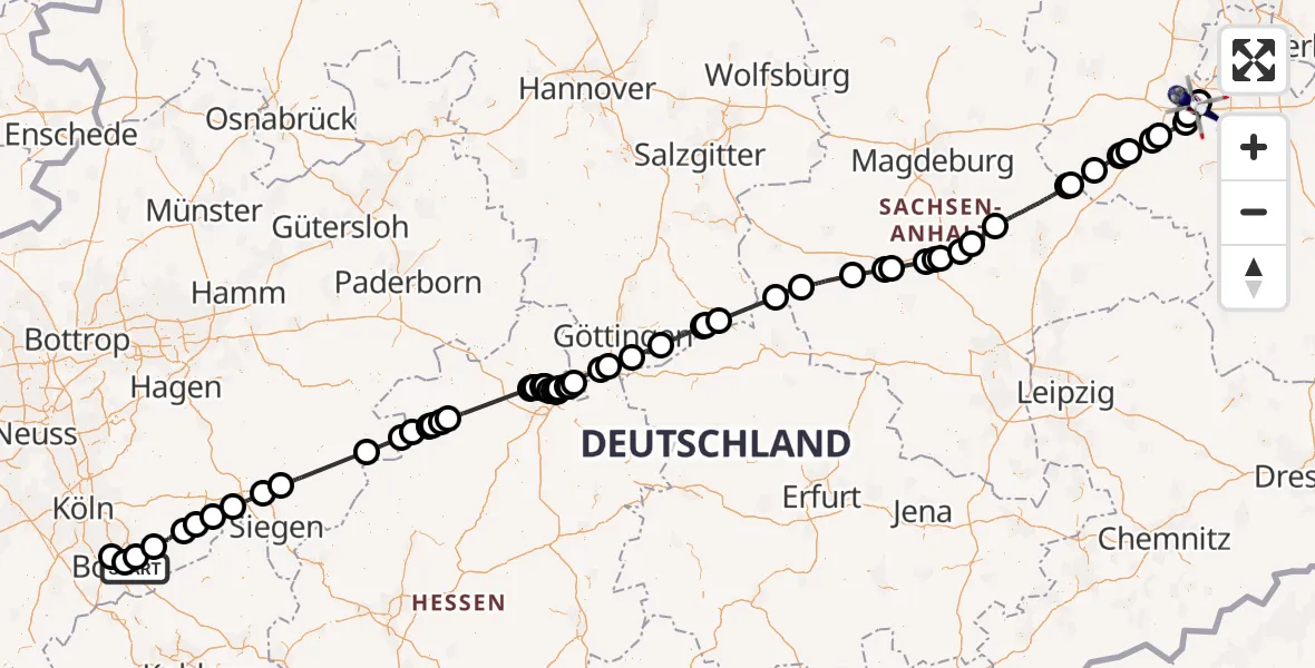 Flugroute Polizeihubschrauber Königswinter - Nuthetal, 10 Juni 2026, 05:06