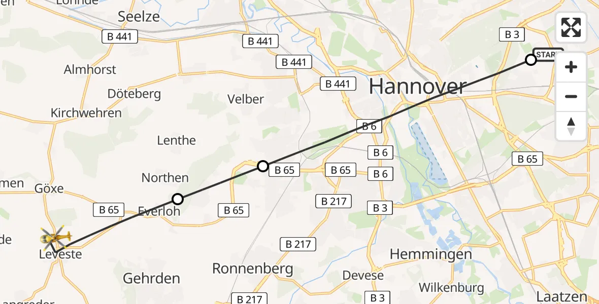 Flugroute Rettungshubschrauber Hannover Luftrettung Hubschrauberlandeplatz (Christoph 4) - Gehrden, 10 Juni 2026, 05:12