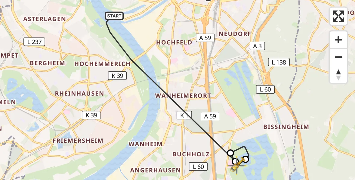 Flugroute Rettungshubschrauber Duisburg - Duisburg Air Rescue Hubschrauberlandeplatz (Christoph 9), 10 Juni 2026, 05:24
