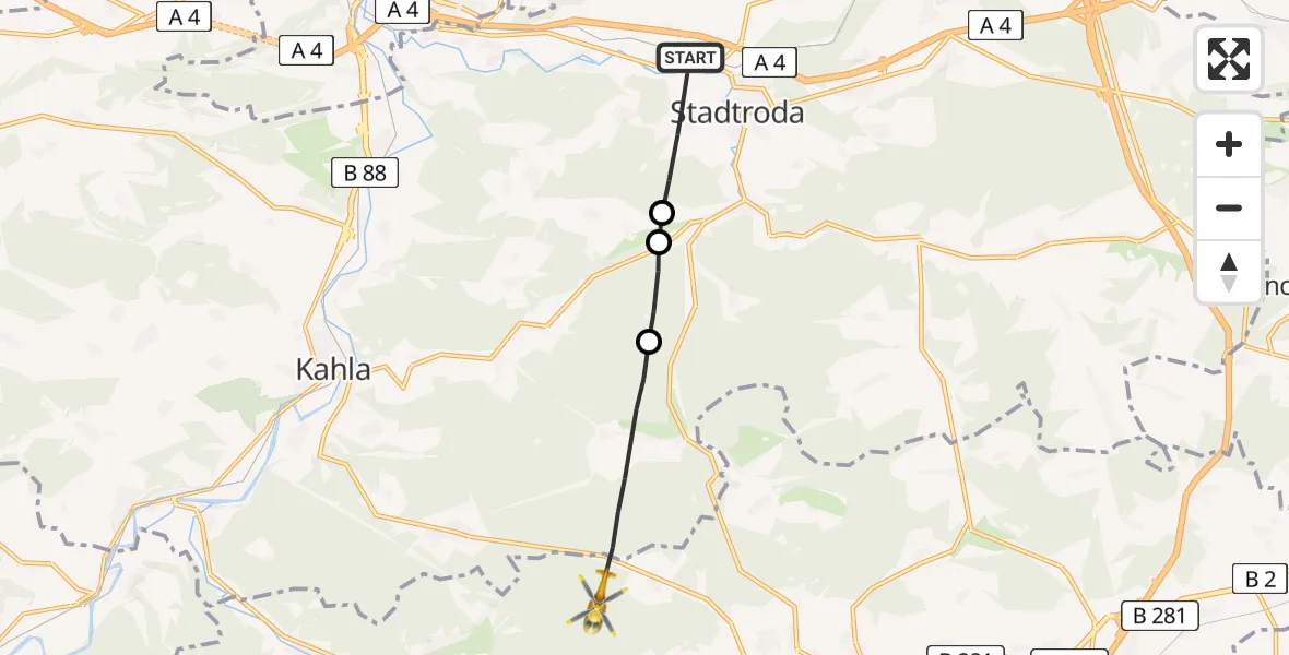 Flugroute Rettungshubschrauber Stadtroda - Langenorla, 10 Juni 2026, 05:30