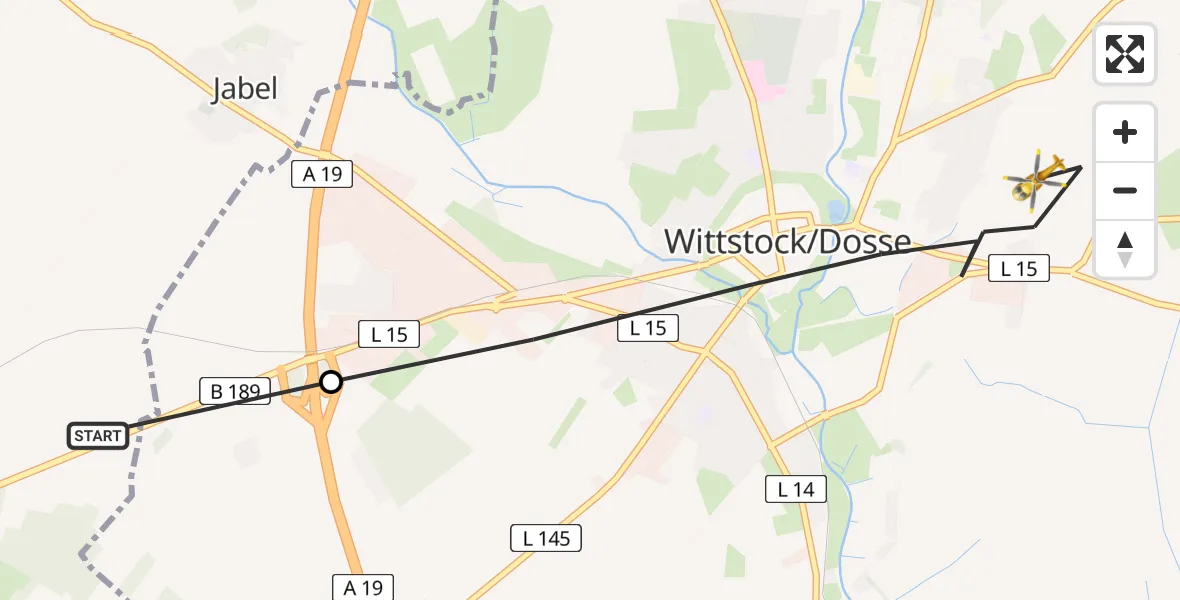Flugroute Rettungshubschrauber Heiligengrabe - Wittstock/Dosse, 10 Juni 2026, 05:29