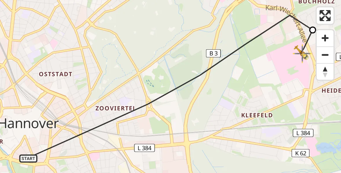 Flugroute Rettungshubschrauber Hannover - Hannover Luftrettung Hubschrauberlandeplatz (Christoph 4), 10 Juni 2026, 05:44