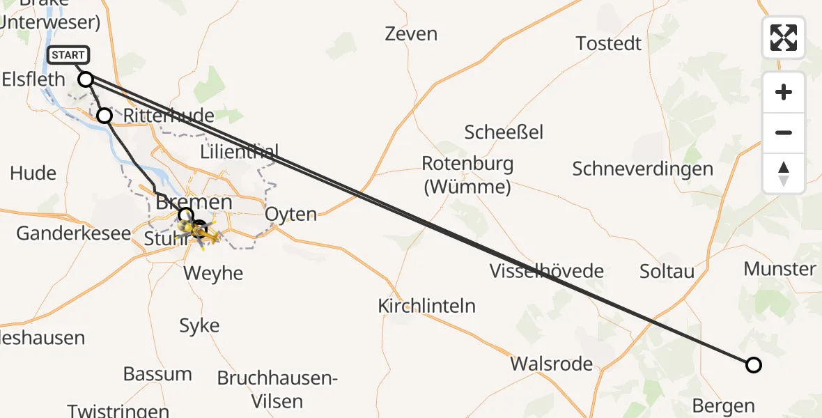 Flugroute Rettungshubschrauber Schwanewede - ADAC Air Rescue Station Bremen Hubschrauberlandeplatz (Christoph 6), 10 Juni 2026, 05:46