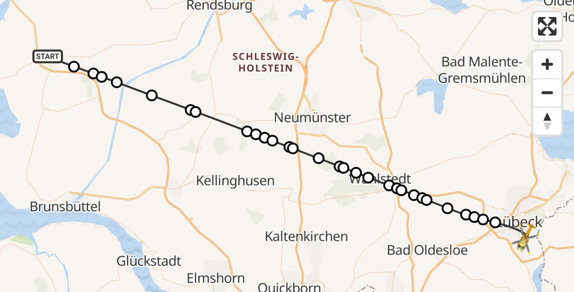 Flugroute Ambulanzhubschrauber Heide - Lübeck, 10 Juni 2026, 06:04