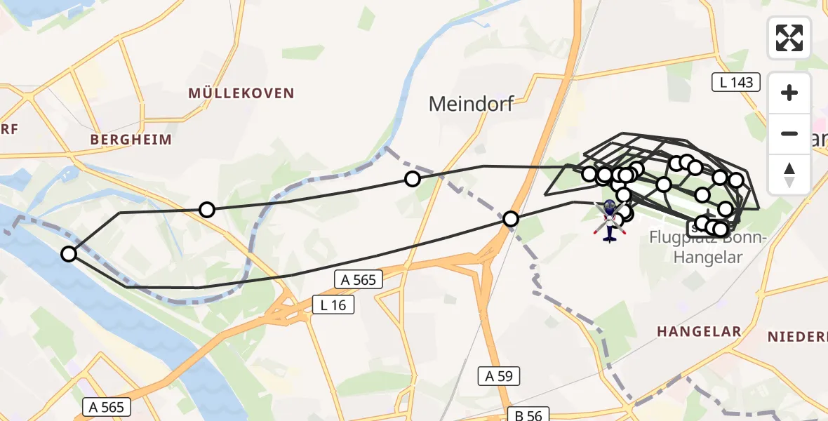 Flugroute Polizeihubschrauber Bonn-Hangelar Flugplatz - Sankt Augustin, 10 Juni 2026, 06:07