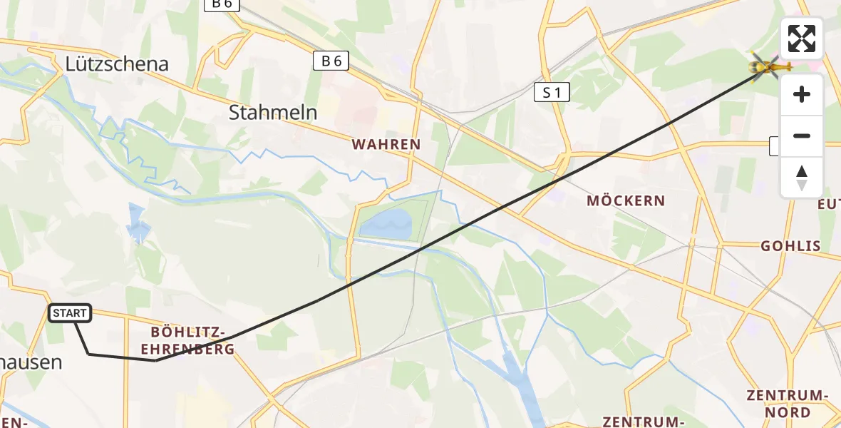 Flugroute Rettungshubschrauber Leipzig - Sankt Georg Hospital Leipzig Reserve, 10 Juni 2026, 06:18