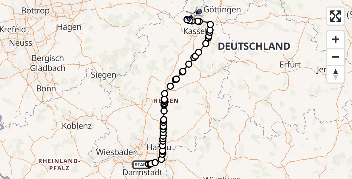 Flugroute Polizeihubschrauber Flughafen Frankfurt-Egelsbach - Grebenstein, 10 Juni 2026, 06:25