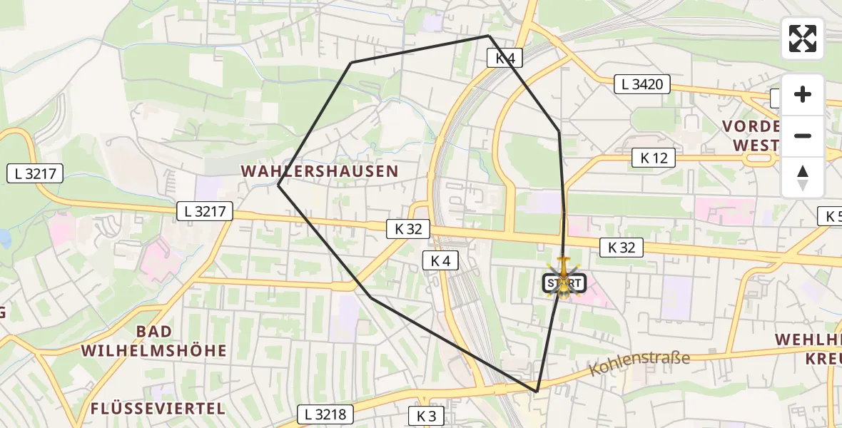 Flugroute Rettungshubschrauber Kassel - Kassel, 10 Juni 2026, 06:30