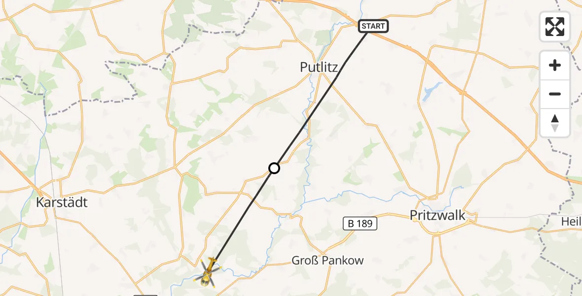 Flugroute Rettungshubschrauber Putlitz - Perleberg, 10 Juni 2026, 06:32