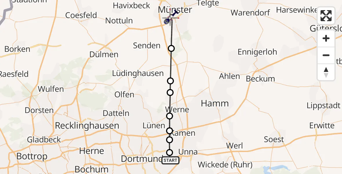 Flugroute Polizeihubschrauber Dortmund Flughafen - Münster, 10 Juni 2026, 06:43