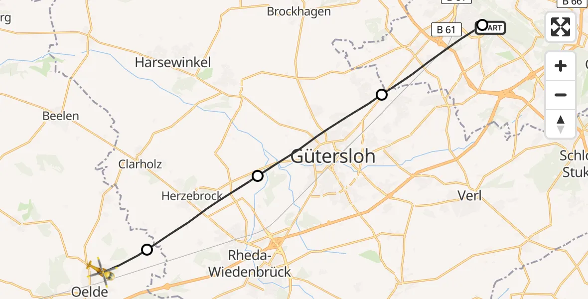 Flugroute Rettungshubschrauber Luftrettungszentrum Bielefeld - Oelde, 10 Juni 2026, 06:44