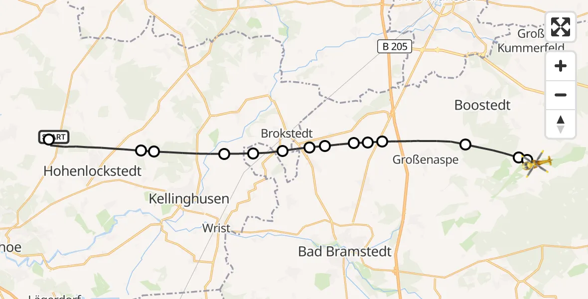 Flugroute Rettungshubschrauber Itzehoe Hungriger Wolf Flugplatz - Heidmühlen, 10 Juni 2026, 06:57