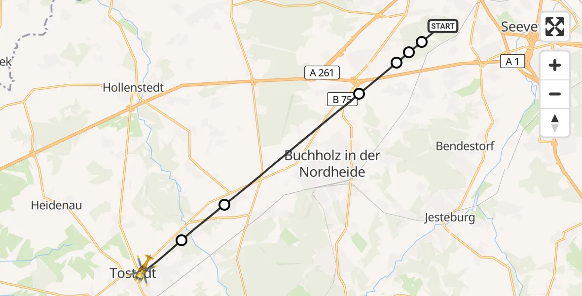 Flugroute Ambulanzhubschrauber Seevetal - Tostedt, 10 Juni 2026, 07:30