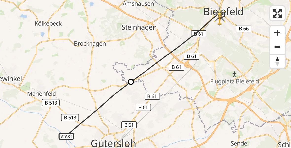 Flugroute Rettungshubschrauber Gütersloh - Bielefeld, 10 Juni 2026, 07:30
