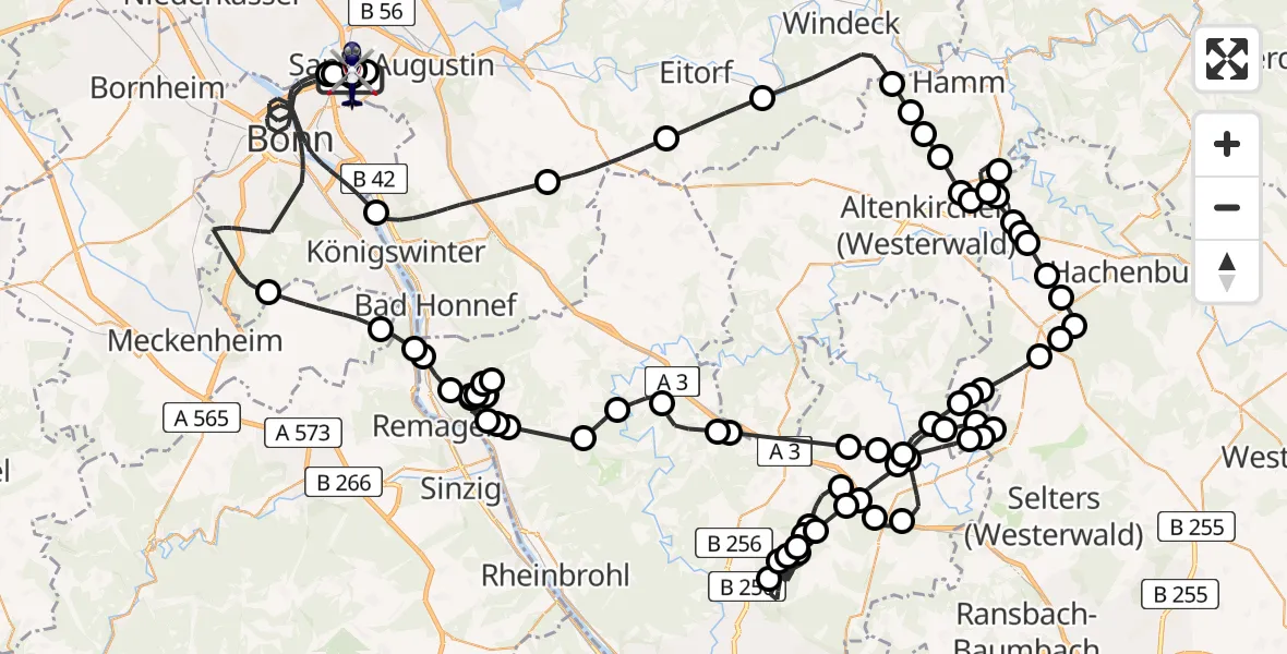 Flugroute Polizeihubschrauber Sankt Augustin - Bonn-Hangelar Flugplatz, 10 Juni 2026, 07:29