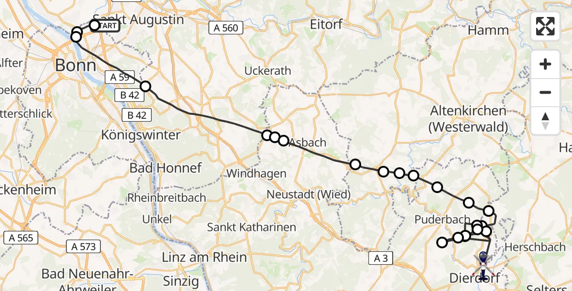 Flugroute Polizeihubschrauber Sankt Augustin - Dierdorf, 10 Juni 2026, 07:39
