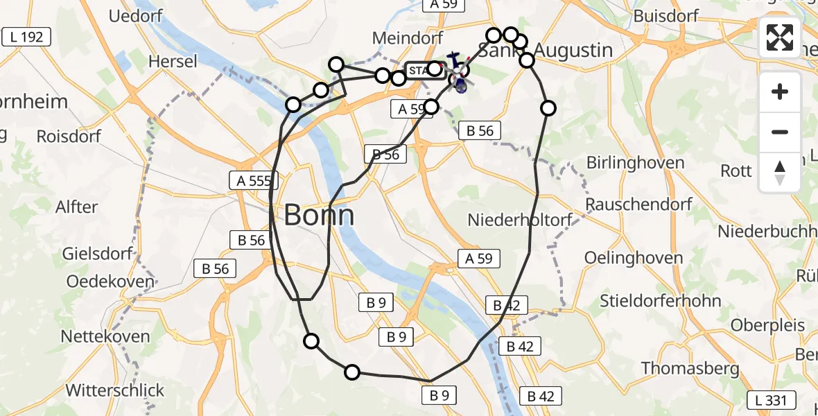 Flugroute Polizeihubschrauber Sankt Augustin - Sankt Augustin, 10 Juni 2026, 07:41