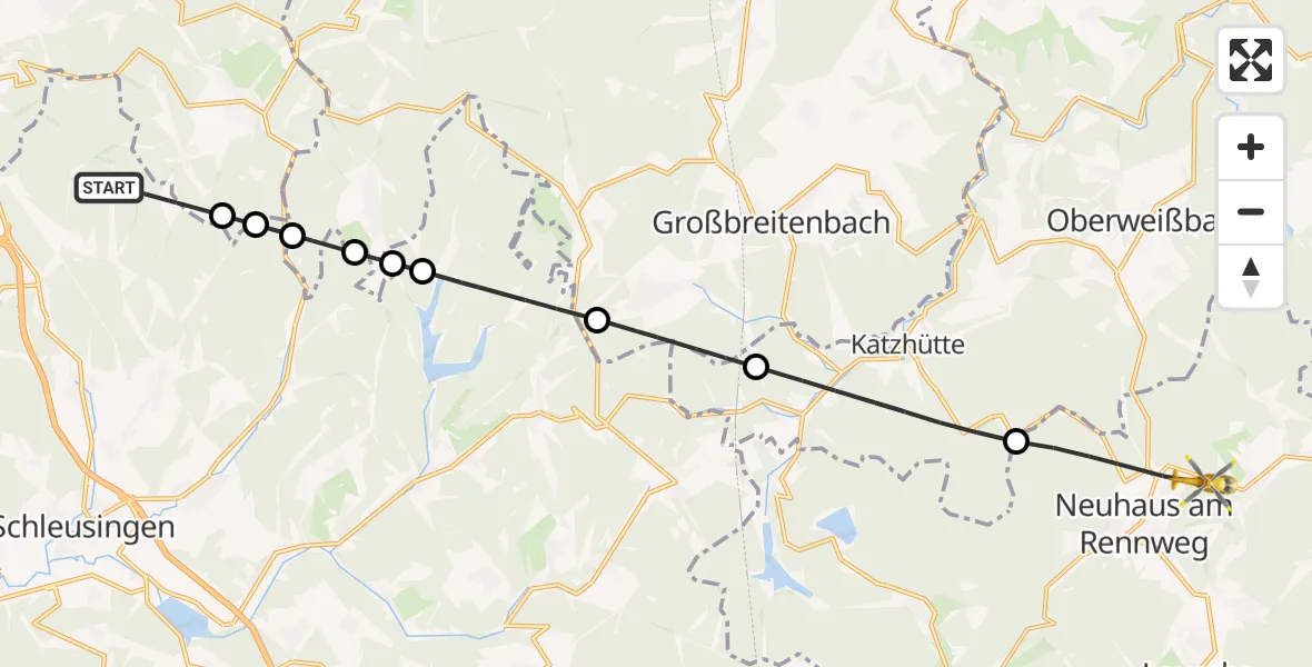 Flugroute Rettungshubschrauber Schleusingen - Neuhaus am Rennweg, 10 Juni 2026, 07:50