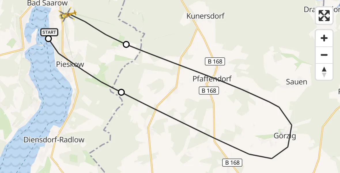 Flugroute Rettungshubschrauber Bad Saarow Hospital - Bad Saarow, 10 Juni 2026, 08:04