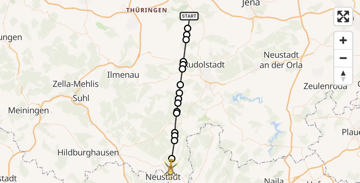 Flugroute Ambulanzhubschrauber Bad Berka - Sonneberg, 10 Juni 2026, 08:12