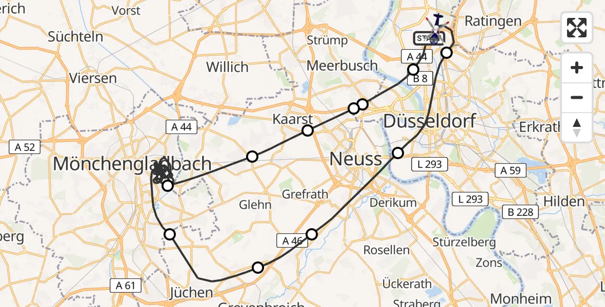 Flugroute Polizeihubschrauber Düsseldorf Flughafen - Düsseldorf Flughafen, 10 Juni 2026, 08:12