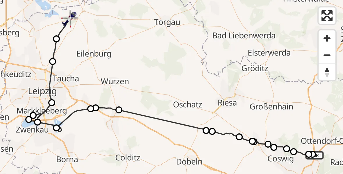 Flugroute Polizeihubschrauber Dresden Flughafen - Bad Düben, 10 Juni 2026, 08:13