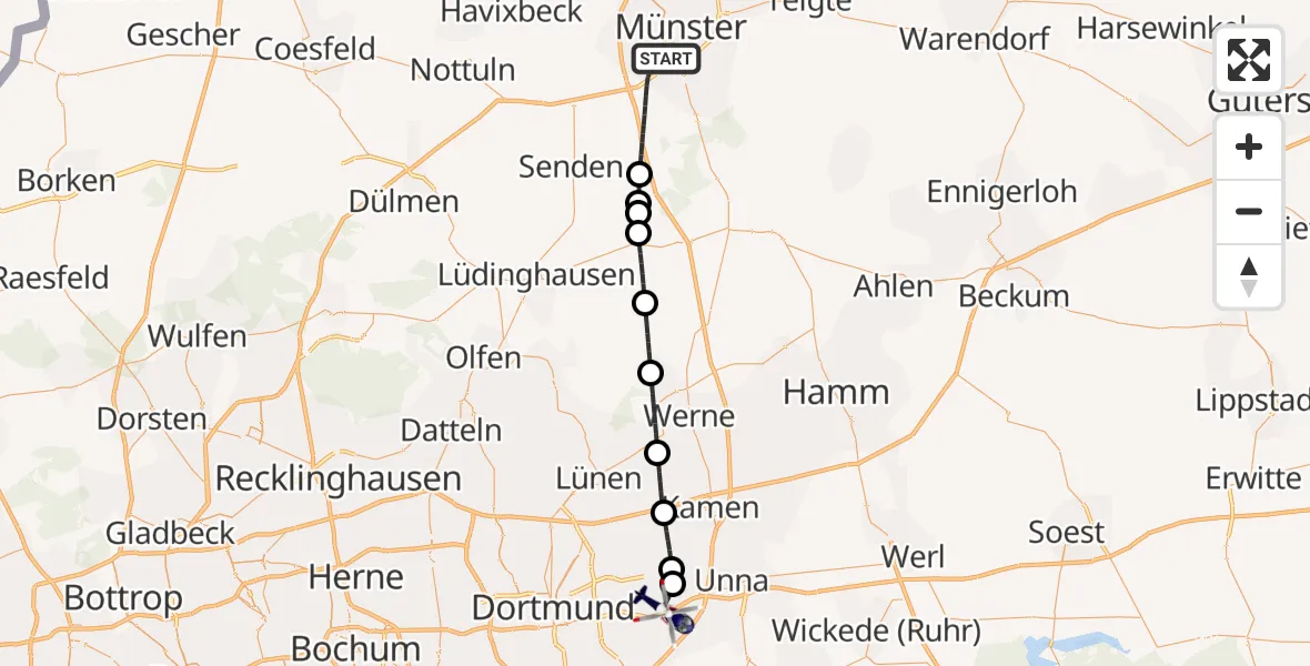 Flugroute Polizeihubschrauber Münster - Dortmund Flughafen, 10 Juni 2026, 08:13
