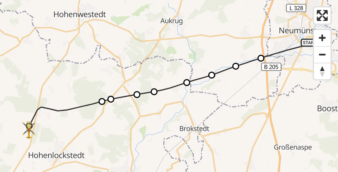 Flugroute Rettungshubschrauber Neumünster - Itzehoe Hungriger Wolf Flugplatz, 10 Juni 2026, 08:13