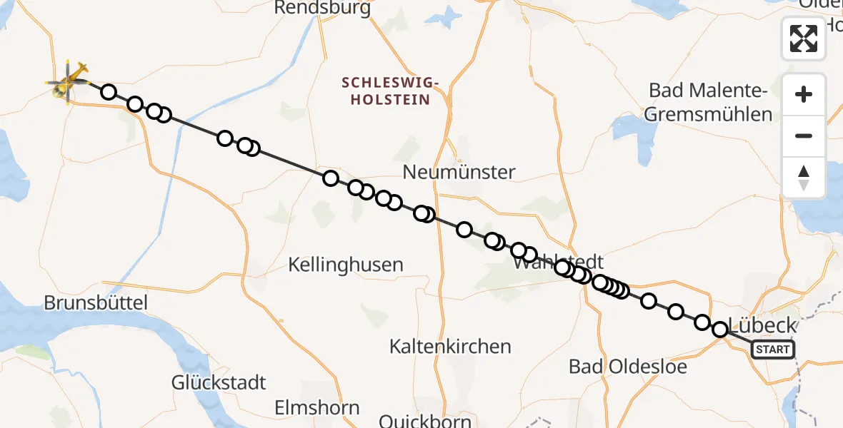 Flugroute Ambulanzhubschrauber Lübeck - Heide, 10 Juni 2026, 08:18
