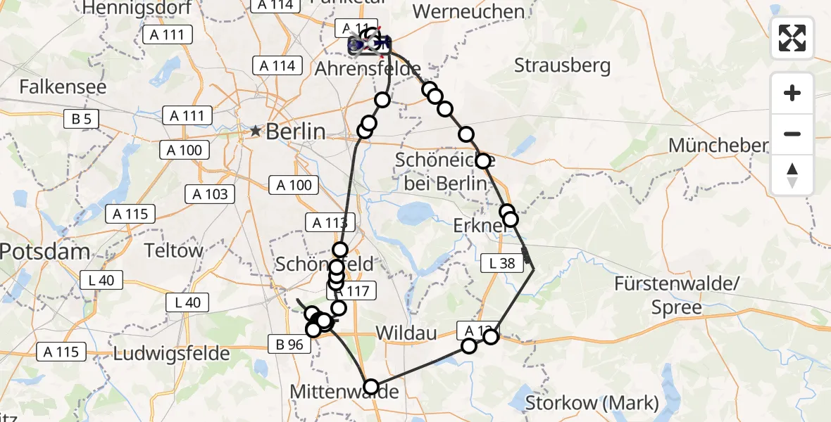 Flugroute Polizeihubschrauber Ahrensfelde Hubschrauberlandeplatz - Ahrensfelde Hubschrauberlandeplatz, 10 Juni 2026, 08:26