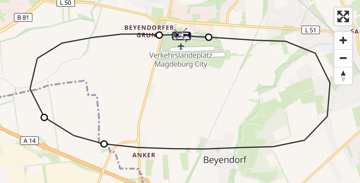 Flugroute Polizeihubschrauber Magdeburg City Flugplatz - Magdeburg City Flugplatz, 10 Juni 2026, 08:30