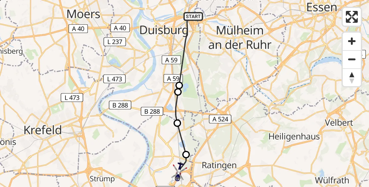 Flugroute Polizeihubschrauber Duisburg - Düsseldorf Flughafen, 10 Juni 2026, 08:32