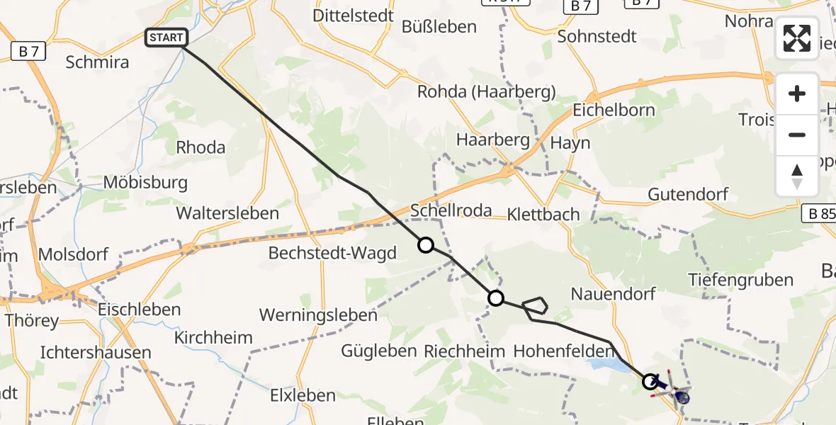 Flugroute Polizeihubschrauber Erfurt - Tonndorf, 10 Juni 2026, 08:32