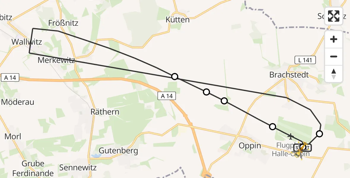 Flugroute Rettungshubschrauber Halle-Oppin Flugplatz - Halle-Oppin Flugplatz, 10 Juni 2026, 08:36