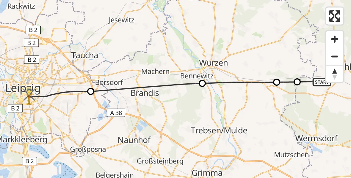 Flugroute Rettungshubschrauber Wermsdorf - Leipzig University Hospital Heliport 1, 10 Juni 2026, 08:36
