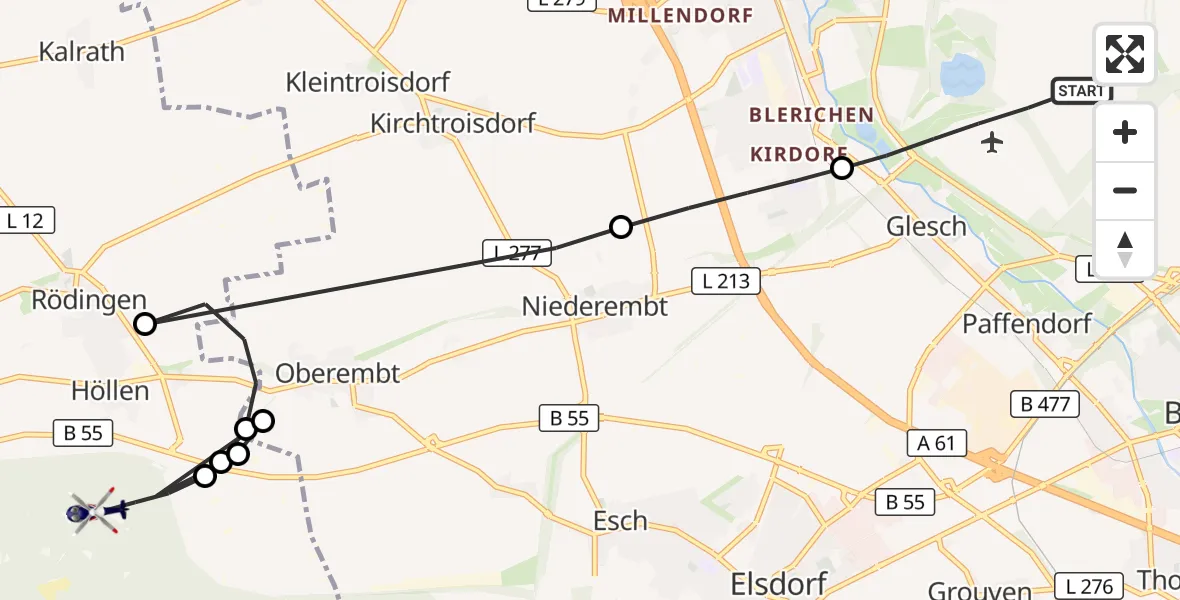Flugroute Polizeihubschrauber Bergheim - Titz, 10 Juni 2026, 08:39