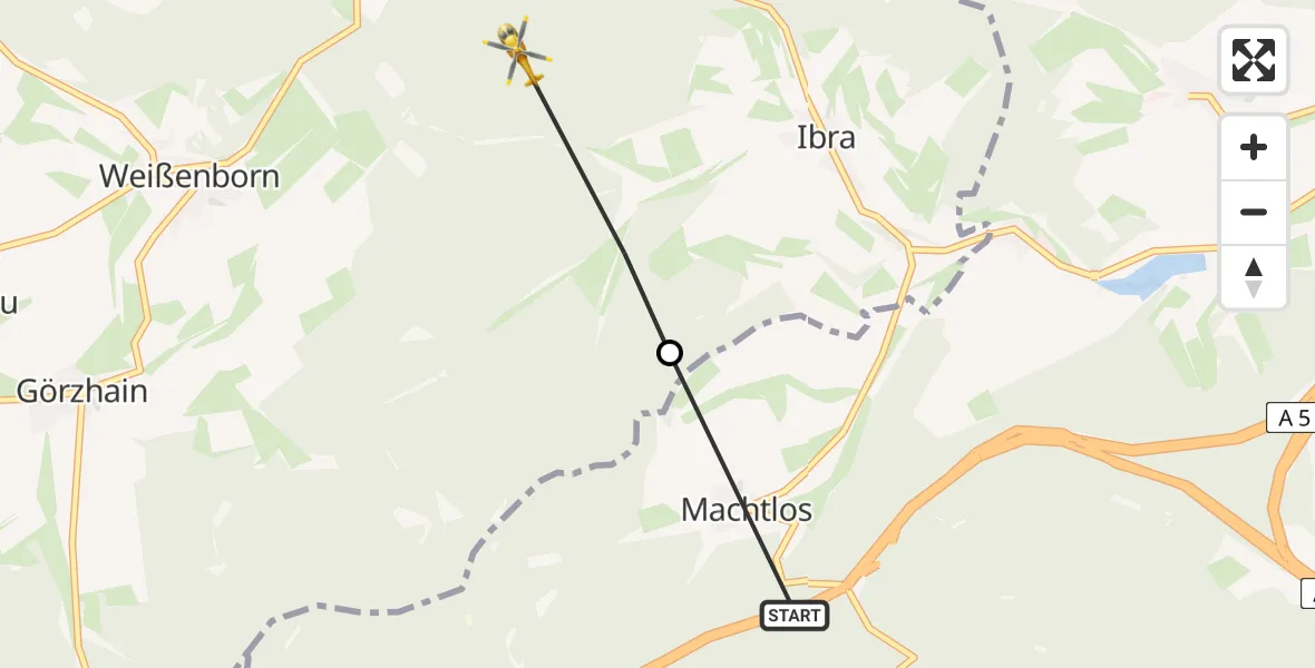 Flugroute Rettungshubschrauber Breitenbach a.Herzberg - Oberaula, 10 Juni 2026, 08:39