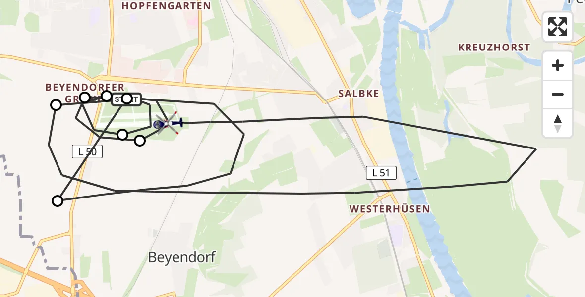 Flugroute Polizeihubschrauber Magdeburg City Flugplatz - Magdeburg City Flugplatz, 10 Juni 2026, 08:39