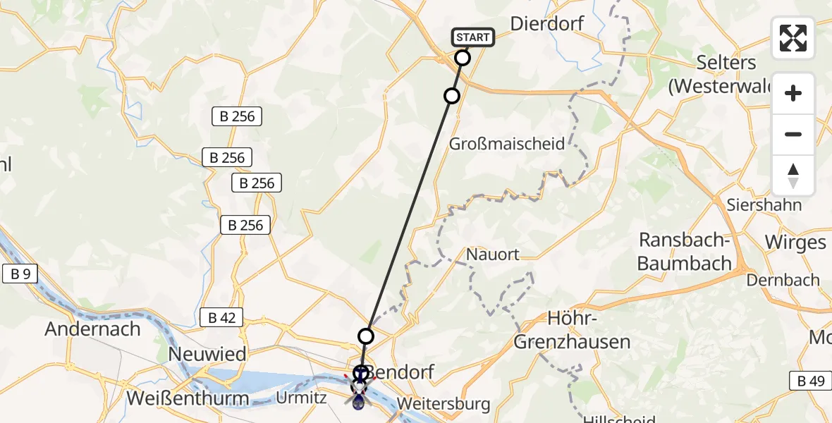 Flugroute Polizeihubschrauber Dernbach - Kaltenengers, 10 Juni 2026, 08:40