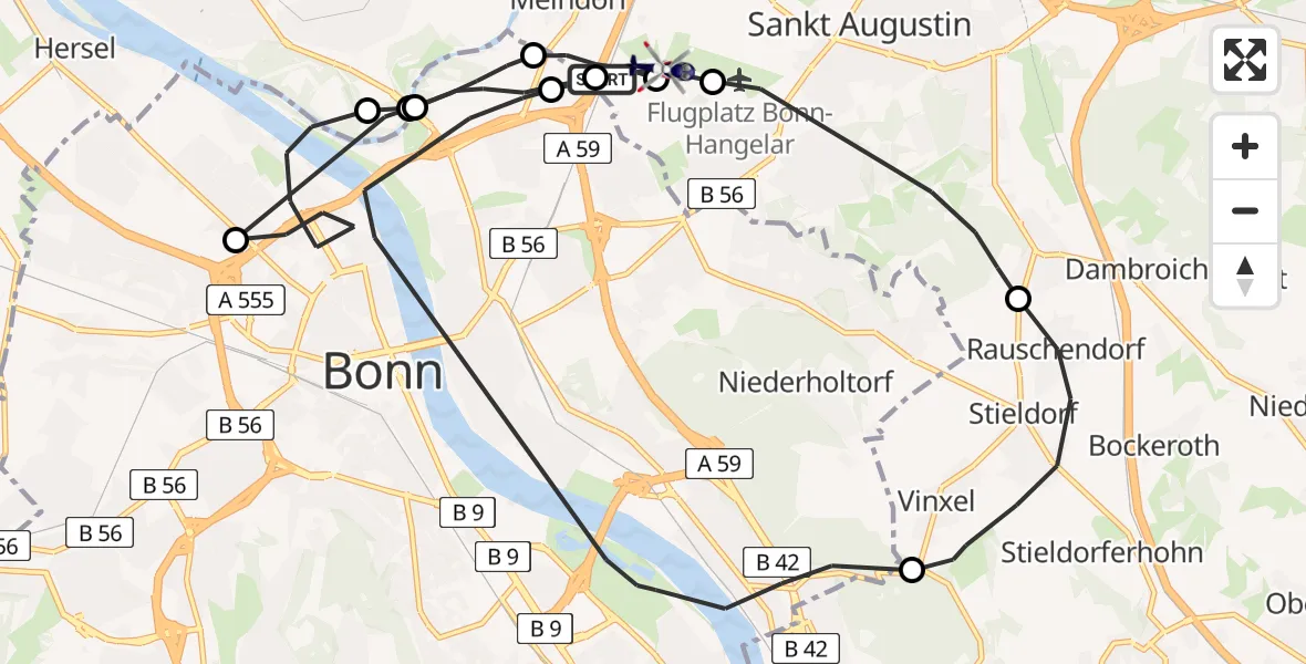 Flugroute Polizeihubschrauber Sankt Augustin - Sankt Augustin, 10 Juni 2026, 08:44