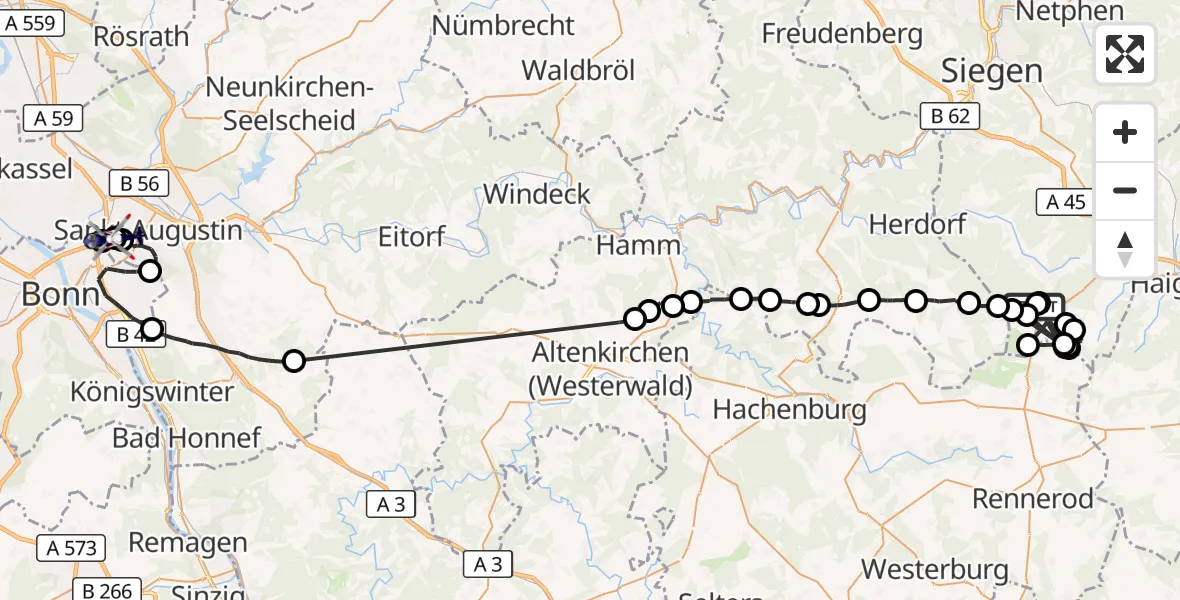 Flugroute Polizeihubschrauber Burbach - Bonn-Hangelar Flugplatz, 10 Juni 2026, 08:50