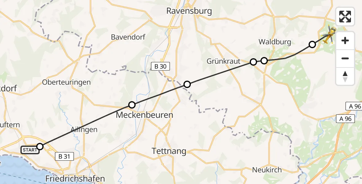 Flugroute Rettungshubschrauber Friedrichshafen Hospital - Vogt, 10 Juni 2026, 08:52