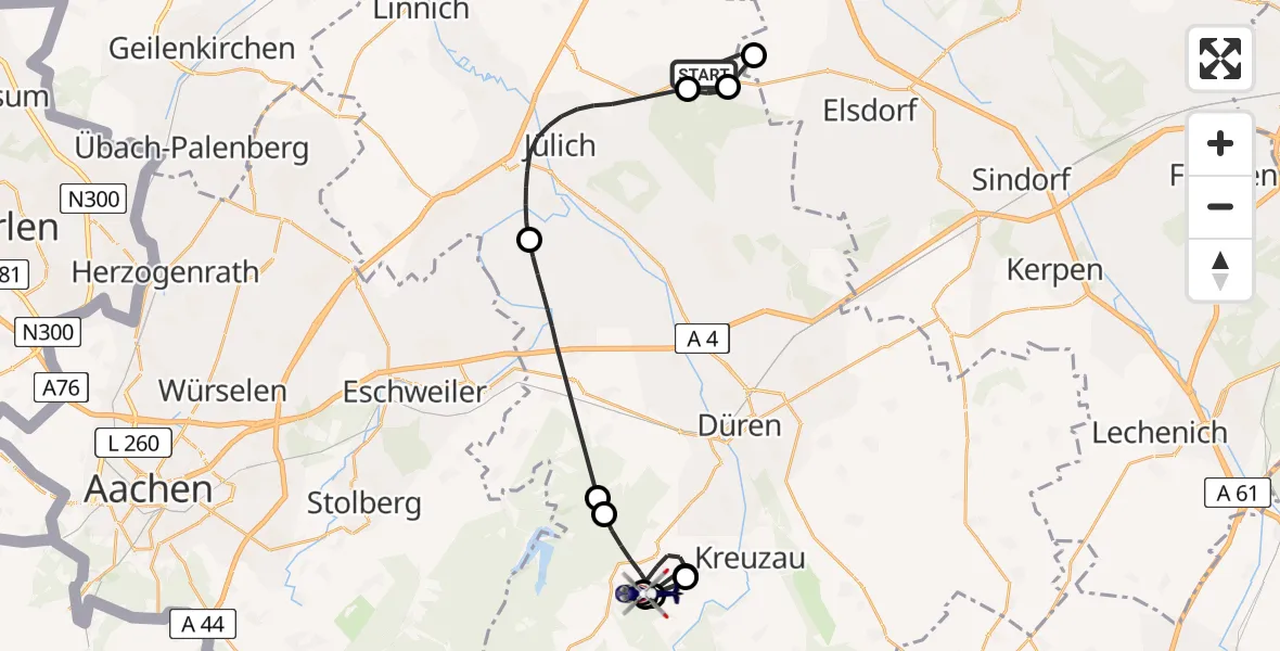 Flugroute Polizeihubschrauber Titz - Kreuzau, 10 Juni 2026, 08:52