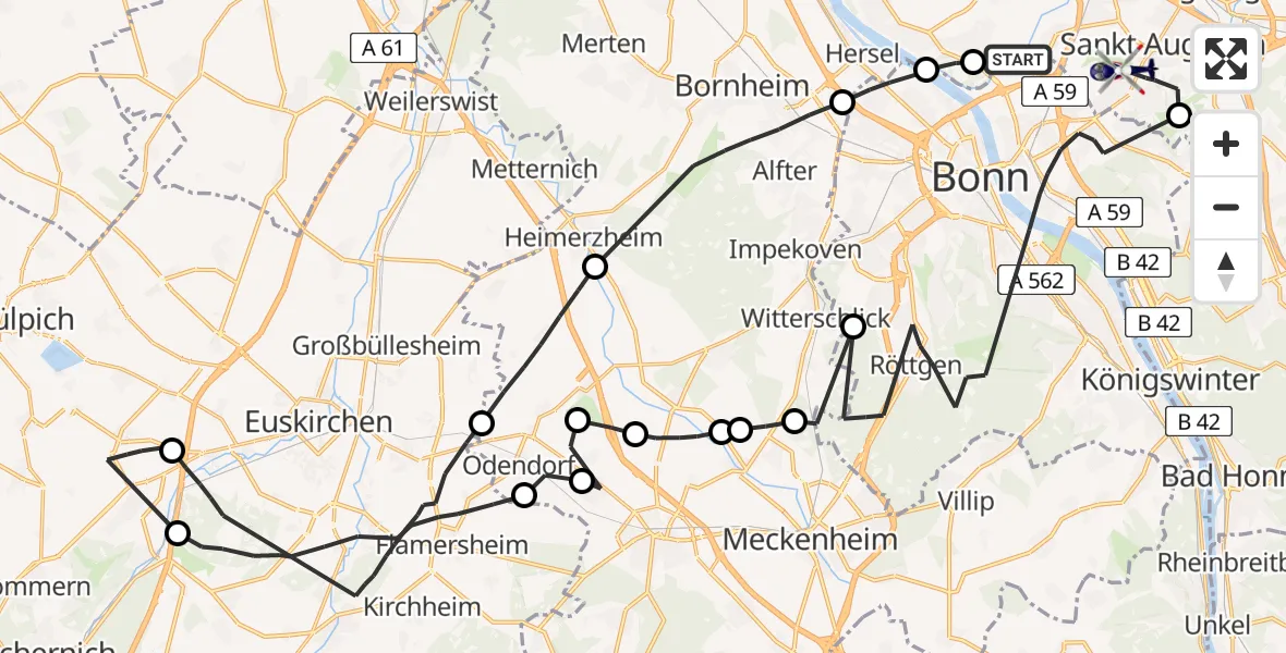Flugroute Polizeihubschrauber Bonn - Sankt Augustin, 10 Juni 2026, 08:54